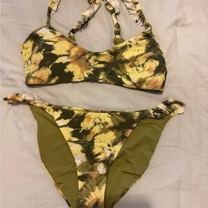 Aerie Green and Yellow Tropical Bikini Set